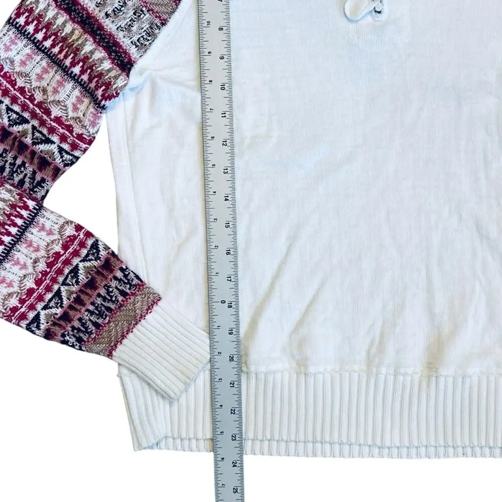 Sundance Women’s Sz S White Quarter Zip Sweater Fair Isle Sleeve Knit Cotton